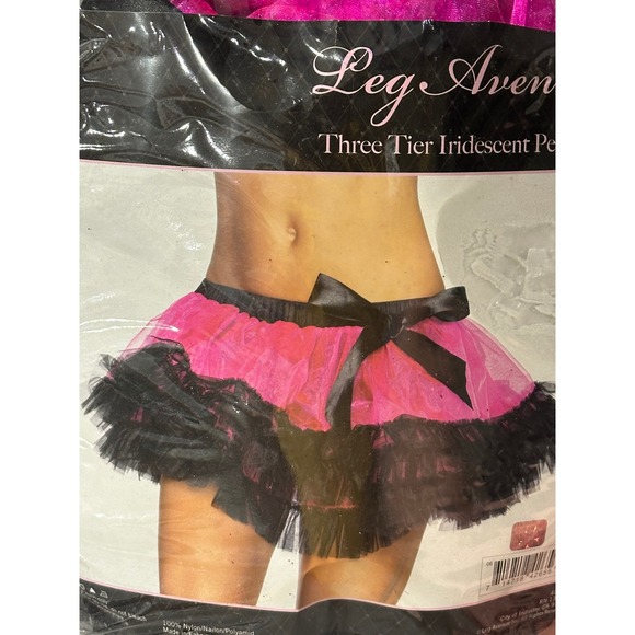 Leg Avenue Accessories - Leg Avenue Three Tier Iridescent Petticoat Pink Black Ruffle Tutu A1713 OS